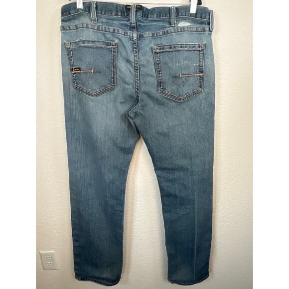 ARIAT JEANS Mens 38/33 Blue M5 Rebar Slim Straight Distressed has stretch WORK - Picture 2 of 16